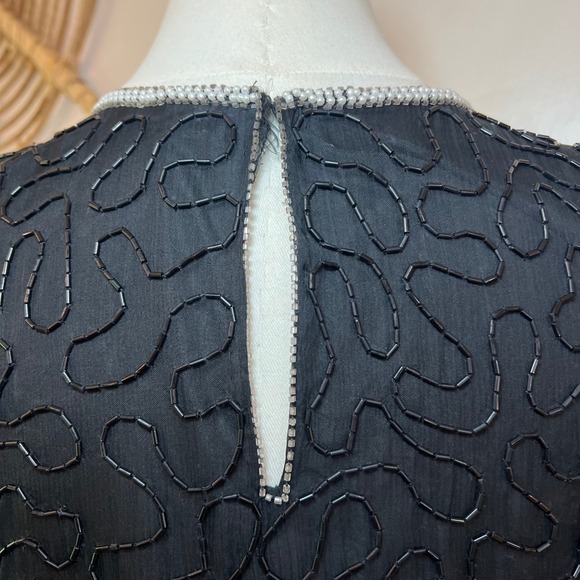 Vintage Laurence Kazar Black Silk Beaded Sequin Evening Blouse Party Top Size S - Picture 9 of 10